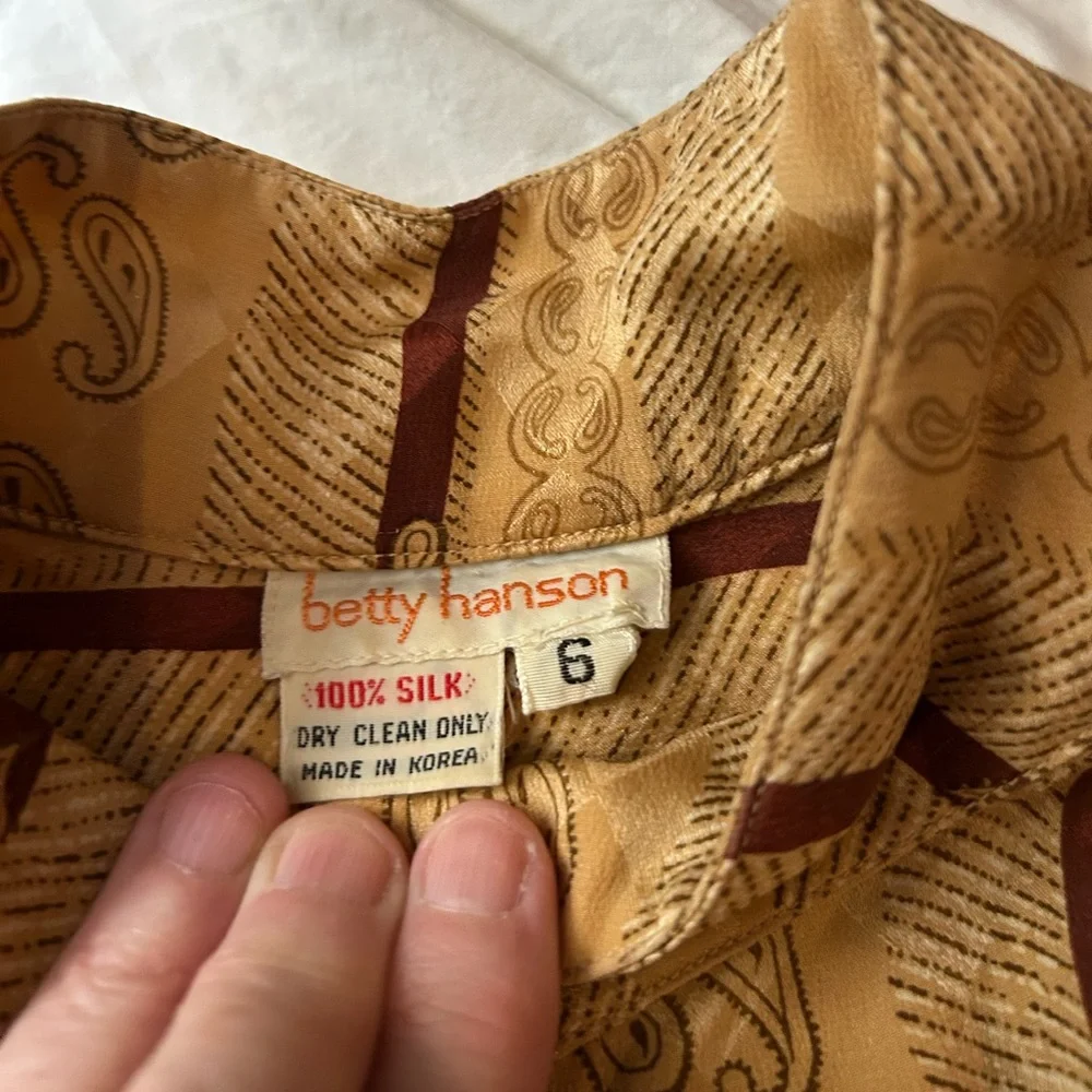 VINTAGE SILK BETTY HANSON Paisley Diamond Print High Neck Blouse 6 - Picture 5 of 10